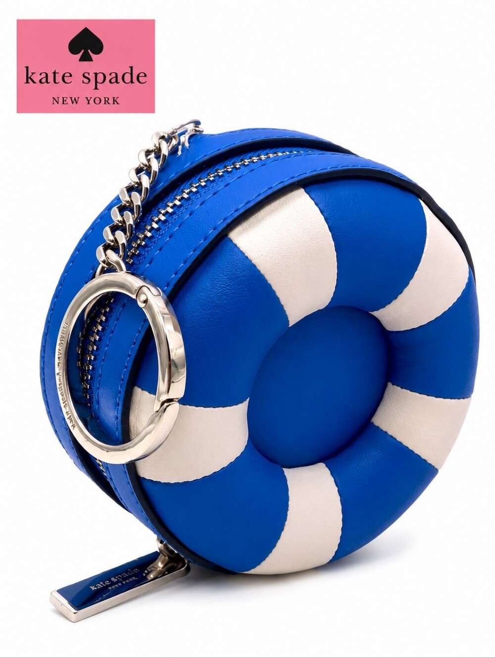 Kate Spade Blue & White Pool Floatie Coin Purse Bag Charm / Keychain NEW